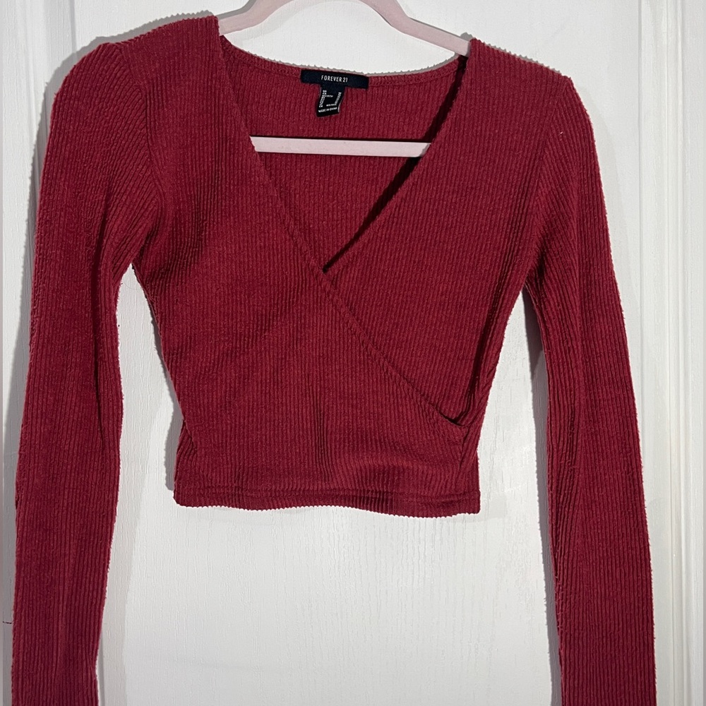 cropped red long sleeve